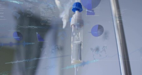 Poster - Animation of data processing and diagrams over drip in hospital
