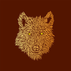 Wall Mural - Abstract wolf head.  Original vector illustration in vintage style isolated on red background. T-shirt design.