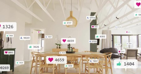 Poster - Animation of social media icons with growing numbers over house interior