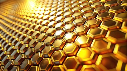 Wall Mural - Abstract seamless background with hexagon steel pattern in gold lights, creating a vibrating and blurry effect