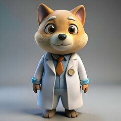 Canvas Print - Cute cartoon fox doctor in a white coat. blue shirt. and a tie.