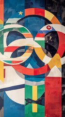 Wall Mural - Abstract colorful mural with overlapping circles and geometric shapes.