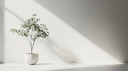 Canvas Print - A potted plant with green leaves against a white wall