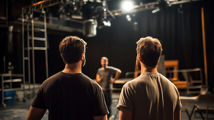 Back view of young men other while standing in gym