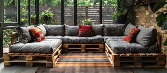 Wall Mural - Cozy Pallet Sofa in a Sunroom