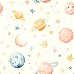 Wall Mural - seamless pattern with planets and stars