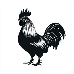 Sticker - Black and white illustration of a rooster standing.