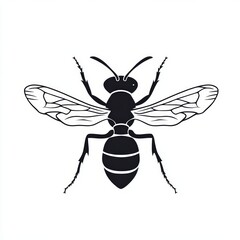 Wall Mural - Black and white illustration of a wasp with wings spread.