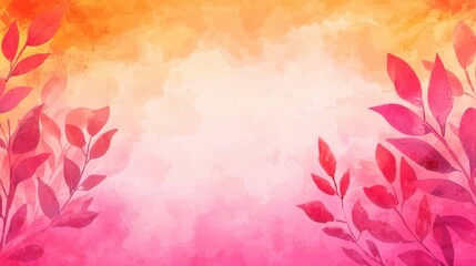 Poster - Watercolor Background with Red Leaves.