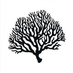 Sticker - Black and white silhouette of a coral branch isolated on white background.