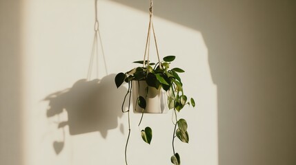 Wall Mural - a potted photos as hanging house plant in golden hour photography