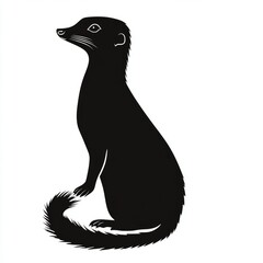 Sticker - Black and white silhouette of a meerkat sitting on a white background.