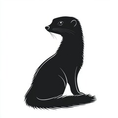 Poster - Black and white silhouette of a sitting mongoose.