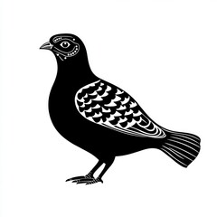 Sticker - Black and white stylized illustration of a bird with ornate detailing.