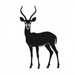 Poster - Black silhouette of a blackbuck antelope with long horns on a white background.