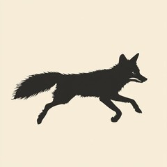 Wall Mural - Black silhouette of a running fox on a light background.