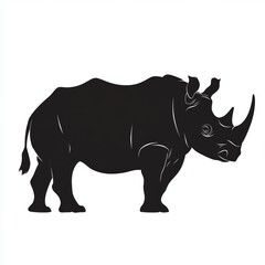 Poster - Black silhouette of a rhinoceros, a large herbivorous mammal with thick skin and a single horn.