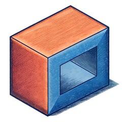 Poster - A stylized 3D illustration of a cube with a square hole. rendered in a vintage. hand drawn style.