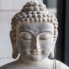 Poster - Close-up of a serene Buddha statue with closed eyes, symbolizing peace and tranquility.