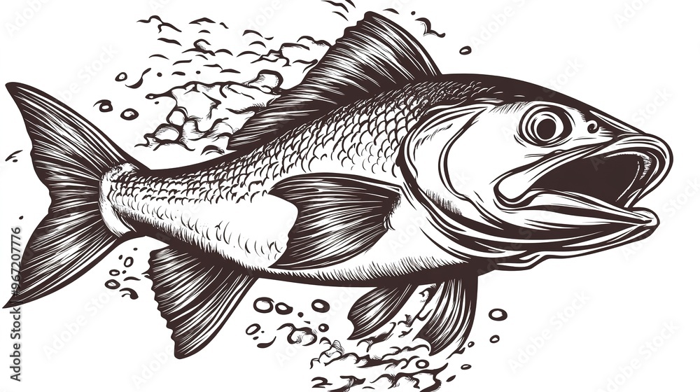 A vibrant vector clipart illustration of a fish leaping out of the ...