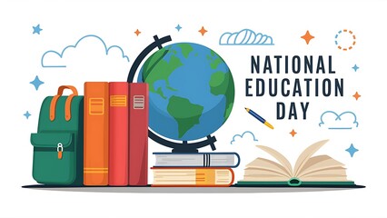 National Education Day, with books and backpack 