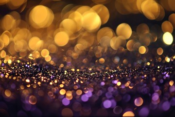 Wall Mural - Luxurious Glittering Night: Black, Gold, and Purple Abstract Bokeh Background