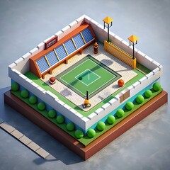 Wall Mural - A charming isometric illustration of a miniature sports field.