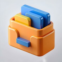 Sticker - Colorful and playful 3D illustration of a cartoon style briefcase.