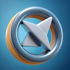 Poster - Abstract 3D icon with a metallic blue and orange ring. featuring a white. geometric shape in the center.