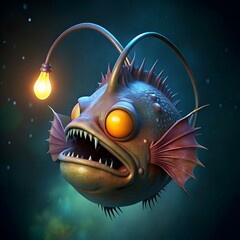 Sticker - A fun and friendly 3D anglerfish with a glowing lure.