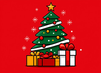 Wall Mural - a christmas tree with presents underneath it. the tree is decorated with lights and ornaments. scene