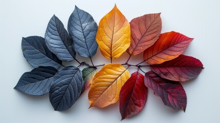 Wall Mural - Bunch of different colored leaves on a white background