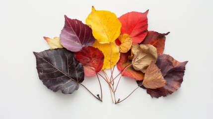 Wall Mural - Bunch of different colored leaves on a white background