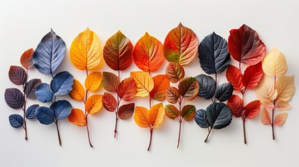 Wall Mural - Bunch of different colored leaves on a white background