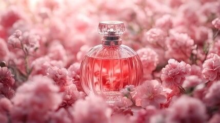 Poster - Perfume Bottle Amidst Delicate Pink Flowers