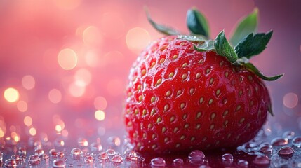 Wall Mural - A Single Strawberry with Dew Drops