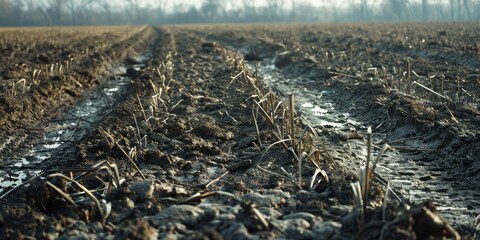 Poster - Field rejuvenating with new growth after receiving rain a poignant representation of scarcity and hunger