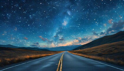 Empty road under a starry night sky filled with twinkling stars and endless possibilities