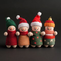 Canvas Print - Four adorable snowman dolls in different colored hats and sweaters.