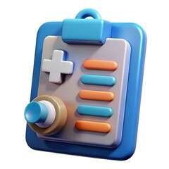 Wall Mural - 3D Render of a Medical Checklist Icon with a Blue. Orange. and White Color Scheme.