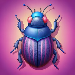 Wall Mural - A vibrantly colored. cartoon style beetle with a blue shell and pink stripes.