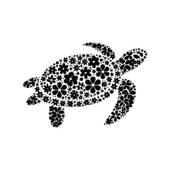 sea turtle reptile made by simple flower drawing, black and white animal illustration