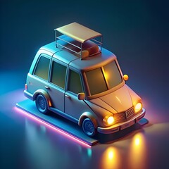 Canvas Print - Cute 3D cartoon car with a roof rack. perfect for travel. adventure. and vacation themes.