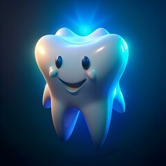 Poster - A happy cartoon tooth glows in the dark.