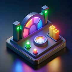 Wall Mural - A futuristic and vibrant 3D dashboard icon with glowing lights and buttons.