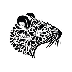 Wall Mural - rat made by simple flower drawing, black and white animal illustration