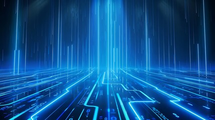 Poster - a futuristic digital landscape with glowing lines and vibrant blue hues, representing technology and