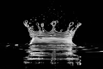 Wall Mural - Water splash in the shape of a crown on a black background,