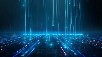 Poster - A vibrant digital background featuring glowing blue lines and light trails, creating a futuristic and technology-driven atmosphere. Stage for product presentation.