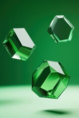 Wall Mural - 3D octagon shapes with sharp edges floating in green space